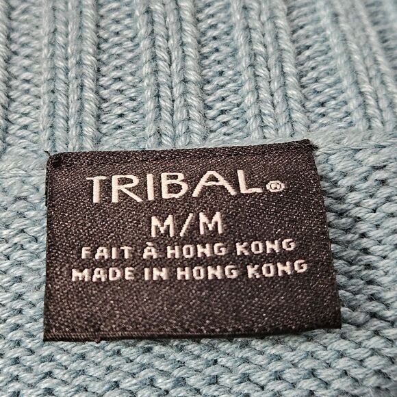 Tribal Knit Mock Turtle Neck Sweater Womens Medium Teal  Button Accents - Picture 3 of 6